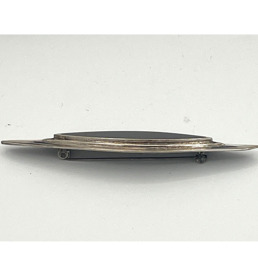 Vintage‎ Sterling Silver 925 Black Onyx Navette Bar Brooch Pin Minimalist 4" - Picture 2 of 7